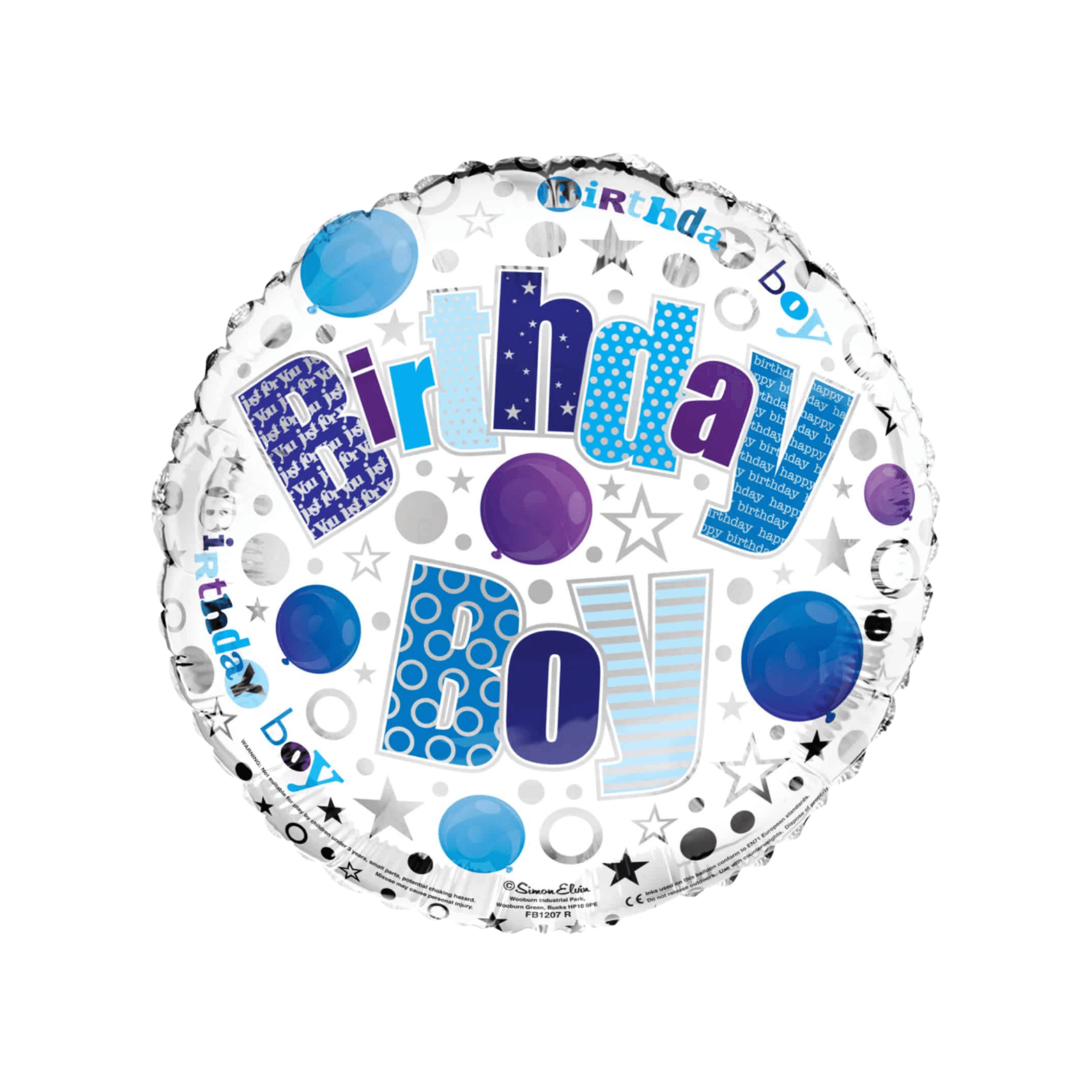 18" Birthday Boy Foil Helium Balloon – Blue & Silver Star Design