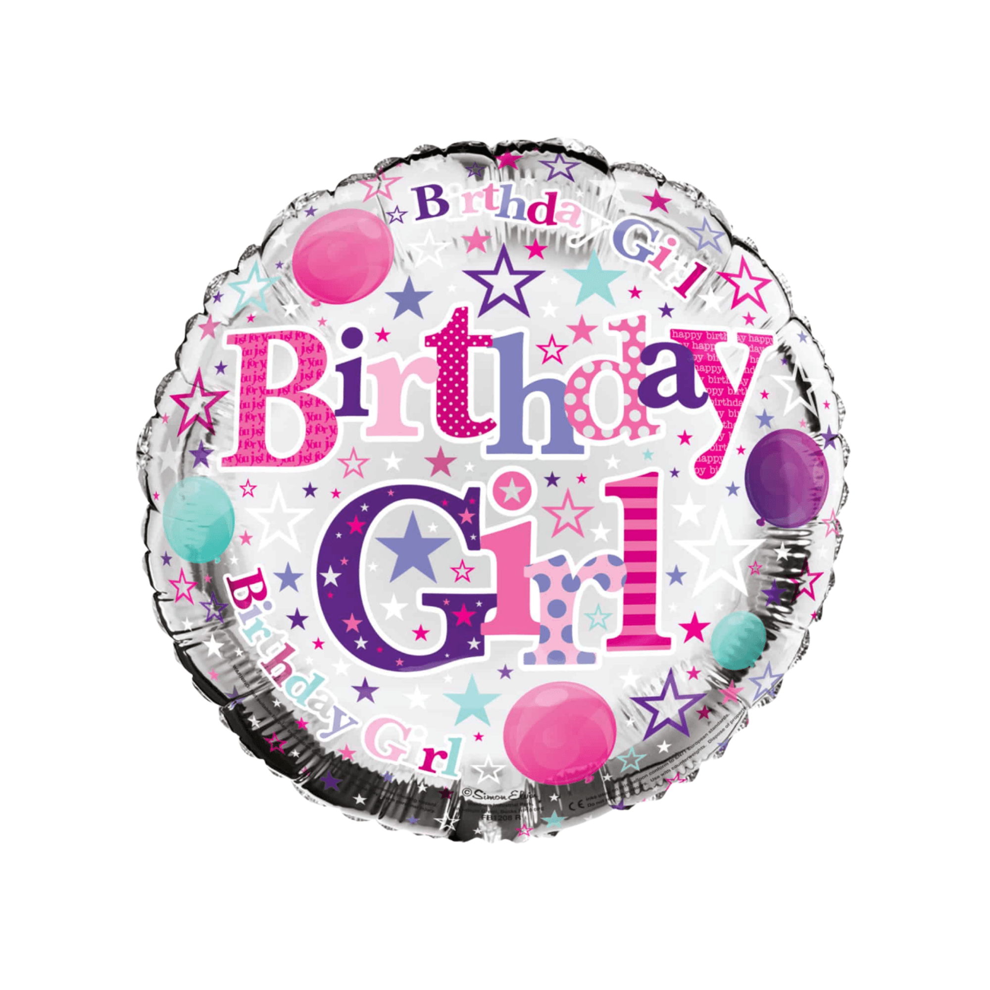 18" Birthday Girl Foil Helium Balloon – Pink & Purple Star Design