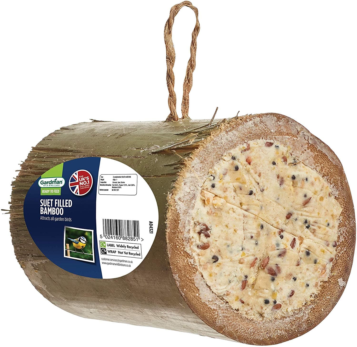 Suet Filled Bamboo - ﻿High energy suet filled bamboo tube

* Easy to feed, just hang on a tree branch or bird station
* Recommended for all year round feeding