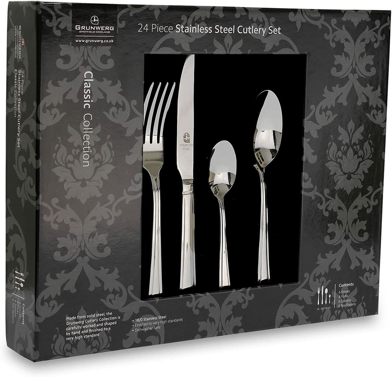 Harley 24-Piece Cutlery Set - ﻿24 Piece Cutlery Set with Square Edge Handle and Linear Border

I/ncludes:
* 6 x Dessert Knives
* 6 x Dessert Forks
* 6 x Dessert Spoons
* 6 x Teaspo